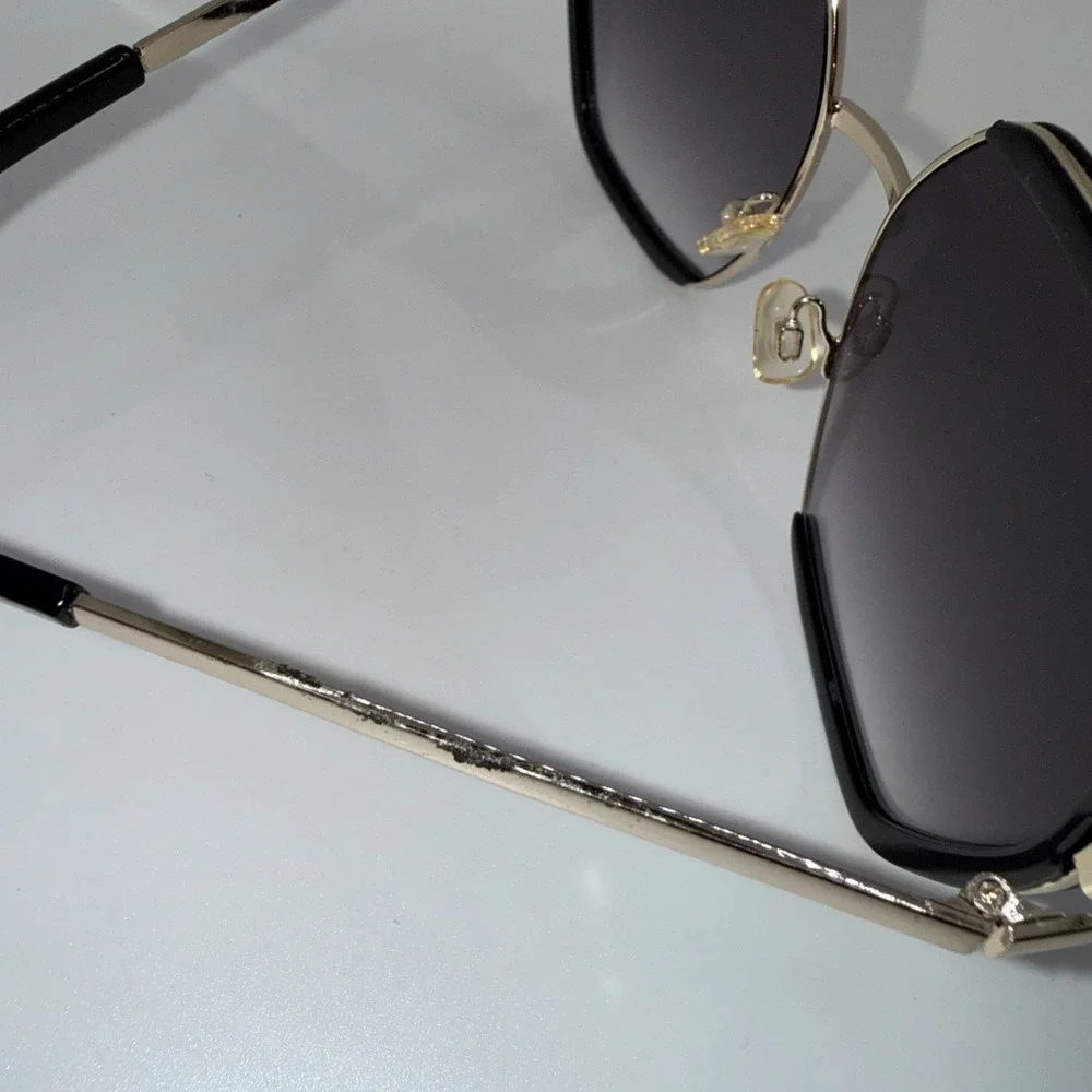 Nanette Lepore Sunglasses Black Tint Hexagon Frames + Gold Hard Case Design